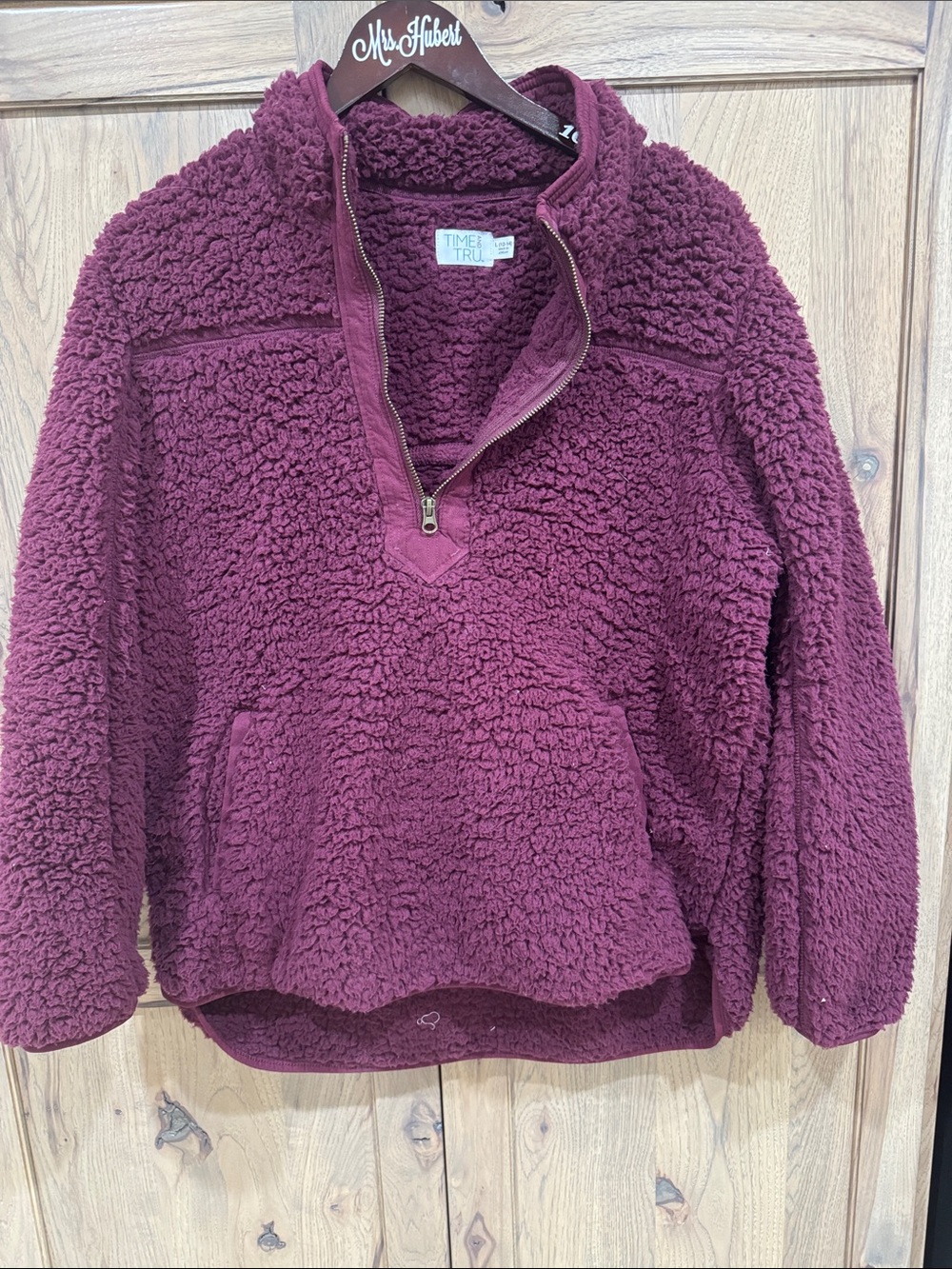 Time and Tru Women's Burgundy Sherpa Quarter-Zip Pullover - Deep Wine